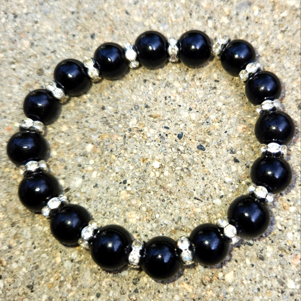 NEW bracelet black pearls stud diamonds woman